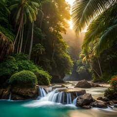 Fototapeta na wymiar tropical pool in tropical jungle, Generated Ai