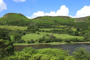 Landscape at Keelogyboy in rural County Sligo, Ireland featuring rolling hills of farmland...