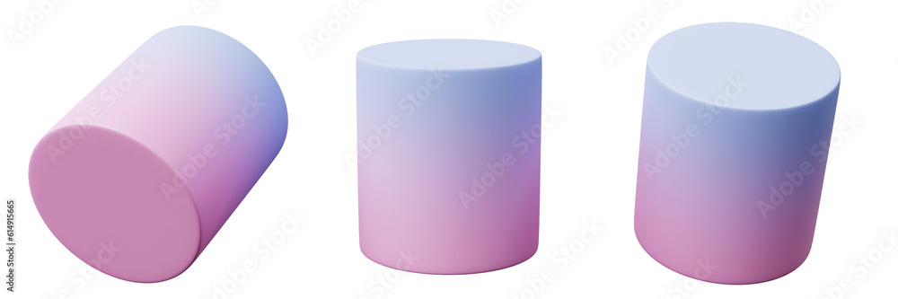 Poster 3d cylinder pink blue gradient color, realistic rendering of 3d geometry shape object