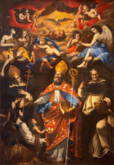 NAPLES, ITALY - APRIL 23, 2023: The painting St. Biagio with St. Anthony and Raymond of Penyafort...