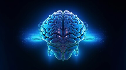 An isolated digital artwork logo representing artificial intelligence, featuring a blue brain, set against a black background. Generative Ai