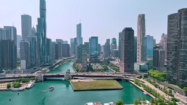 Chicago downtown from above view from Lake Michigan - aerial photography by drone