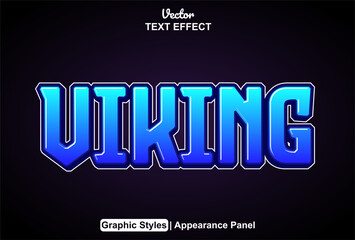 viking text effect with blue color graphic style and editable.