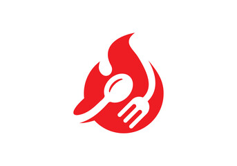 fire and cutlery logo combination. hot bbq restaurant food icon vector concept.