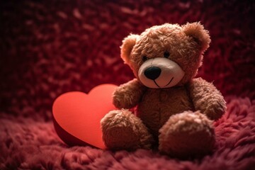A teddy bear holds a heart for Valentine's day. Generative AI