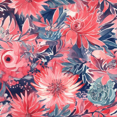 Floral seamless pattern. Watercolor leaves and flowers background.