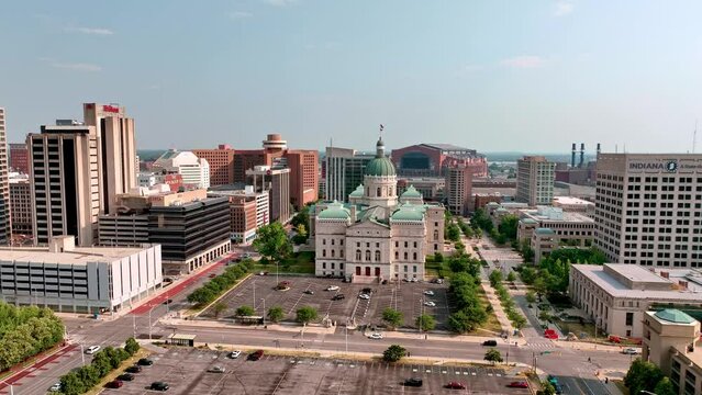 Indiana State Capitol aka Indiana Statehouse in Indianapolis from above - aerial photography by drone