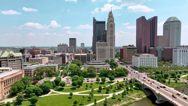 Skyline of Columbus Ohio aerial view over the city - aerial photography by drone