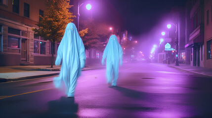 retro ghost on street, Halloween fun - obrazy, fototapety, plakaty
