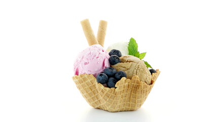 Ice cream scoops in wafer bowl