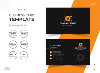 Modern Photographer Business Card Design Template. Vector abstract Creative Corporate Business Card. Stationery Items
