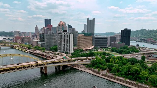 Aerial view over the city of Pittsburgh - aerial photography by drone