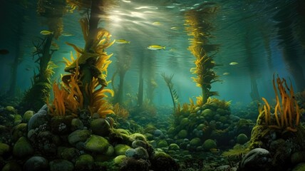 Fototapeta na wymiar Behold the grandeur of towering kelp forests, swaying like an enchanted underwater forest. Generative AI