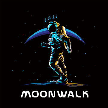 Astronaut doing moonwalk dancing on the moon vector illustration.