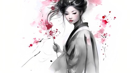portrait of geisha with cherry blossoms