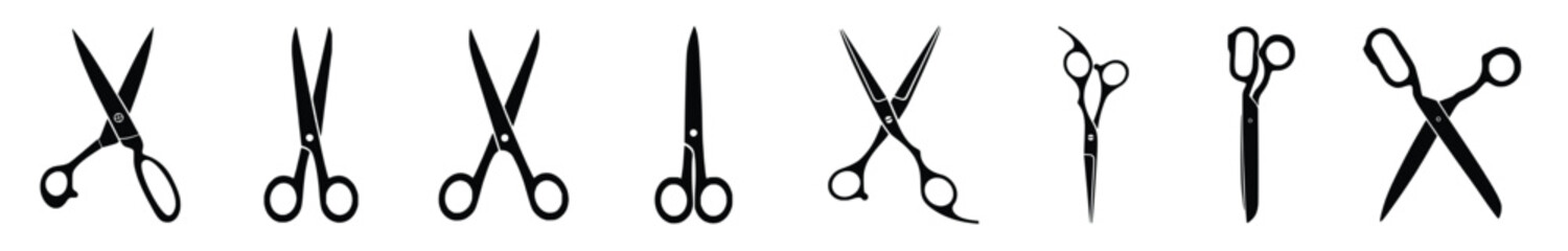 Vector illustration of a scissors set collection isolated on white background. - obrazy, fototapety, plakaty