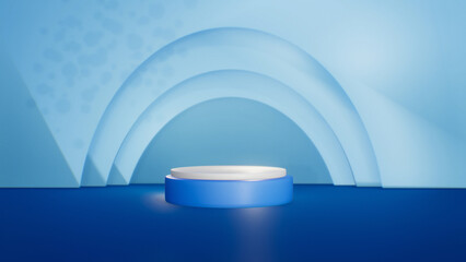 3D rendering cylinder pedestal podium minimal scene pastel blue backdrop illustration.Geometric platforms. Abstract mockup products display stage showcase. Modern background presentation studio..