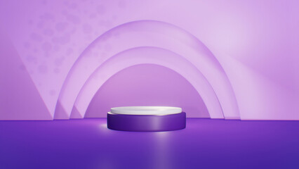3D rendering cylinder pedestal podium minimal scene pastel purole backdrop illustration.Geometric platforms. Abstract mockup products display stage showcase. Modern background presentation studio..