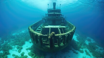 Obraz premium Uncover the mysteries of shipwrecks as they transform into awe-inspiring artificial reefs. Generative AI