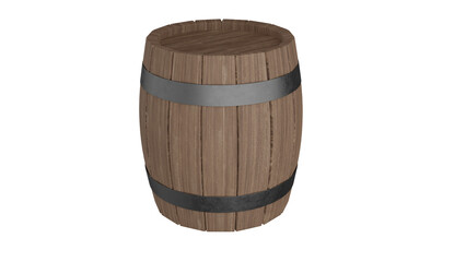 Old wooden oak barrel isolated on white and transparent background. Barrel concept. 3D render