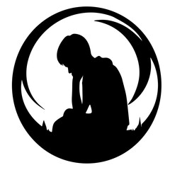 Depressed, lonely child in silhouette, vector