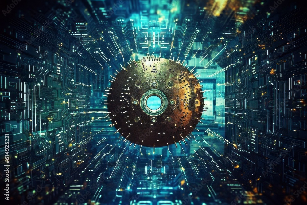 Poster abstract futuristic backdrop concept of internet security and personal data protection. ai generated