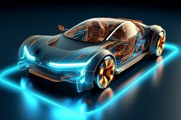Obraz na płótnie Canvas The concept of a modern electric car with autopilot. AI generated, human enhanced
