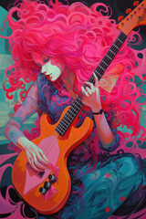 Obraz na płótnie Canvas cartoon art woman guitar ai generated