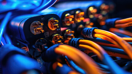 Wire harness processing industry, high-tech cable factory, Colorful wire harness and plastic connectors for vehicles, automotive industry and manufacturing.