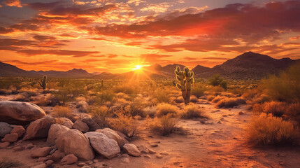 A sunrise over the Sonoran Desert near Scottsdale, Arizona - obrazy, fototapety, plakaty