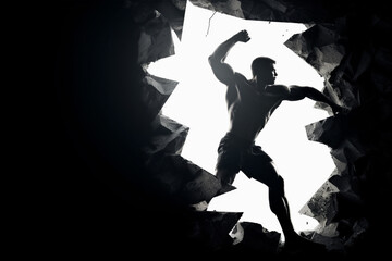 silhouette of strong man breaking free overcoming life's difficulties, mental strength concept made with generative ai
