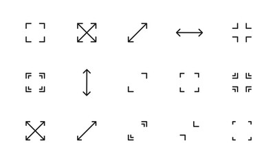 全画面表示を意味するアイコンのセット/拡大表示/フルスクリーン/矢印/イラスト/ベクター