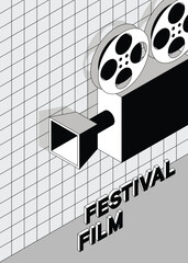 Movie and film festival poster design template background with vintage film camera
