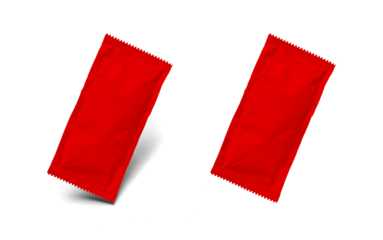 Red Sachet Condiment Packet Mock Up With and Without A Shadow Isolated - Transparent PNG.