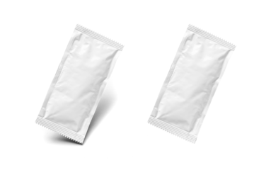 White Sachet Condiment Packet Mock Up With and Without A Shadow Isolated - Transparent PNG.