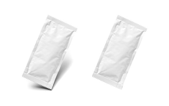White Sachet Condiment Packet Mock Up With and Without A Shadow Isolated - Transparent PNG.