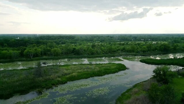 Flight over Lake Erie Metro Park - amazing nature - aerial photography by drone
