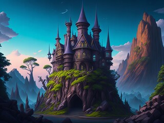 Wonderland sorcerer castle. Generative AI