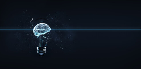 AI, Brain data creative in light bulb, Science and artificial intelligence technology, 
Disruptive innovation, Innovation for futuristic. 
3D illustration, 3D rendering.
