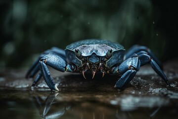 Stunning close-up of a blue crab in its natural setting. Generative AI