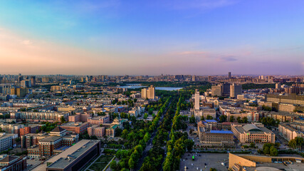 Naklejka premium Morning view of Changchun Xinmin Street, a famous historical and cultural street in China