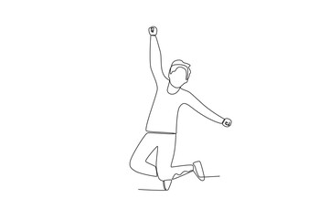 A young man jumped up happily. World youth day one-line drawing