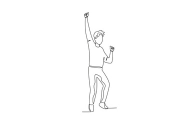 A man raises his hand at the festival. World youth day one-line drawing