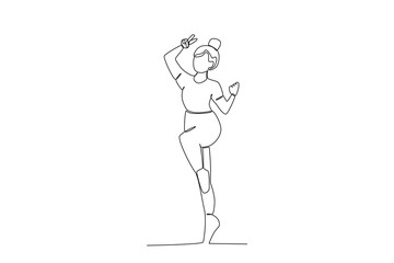 A woman poses with her legs up. World youth day one-line drawing