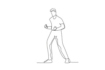 A man clenched his fists. World youth day one-line drawing