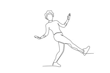 Fototapeta na wymiar A woman dances at a World Youth Day event. World youth day one-line drawing