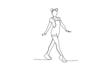 A happy woman wears cute clothes. World youth day one-line drawing