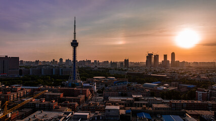 Fototapeta premium Morning view of Jilin Radio and TV Tower in Changchun, China