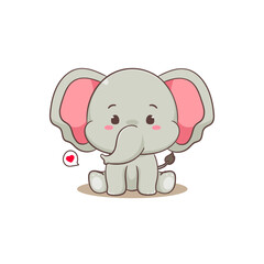 Cute elephant sitting cartoon character. Adorable animal concept flat design. Isolated white background. Vector art illustration.