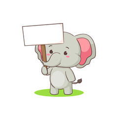 Cute elephant cartoon character holding empty board. Adorable animal concept flat design. Isolated white background. Vector art illustration.